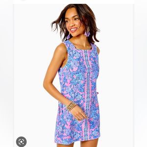 NWT Lilly Pulitzer Donna Floral Square Neck Romper Skort Pink Blue.